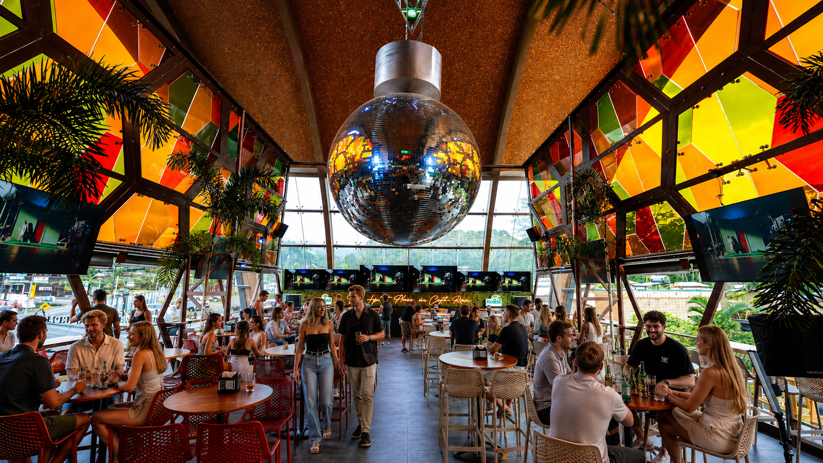 Kenko Cocktail Garden interior with stained glass and disco ball